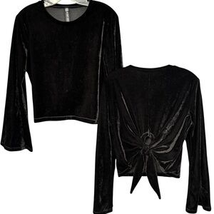 Design Lab Black Velvet Bell Sleeve Tie Back Top Medium